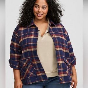 Torrid Navy and Beige Plaid Shacket